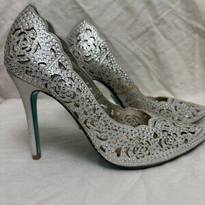 Betsey Johnson Silver Crystal Heels